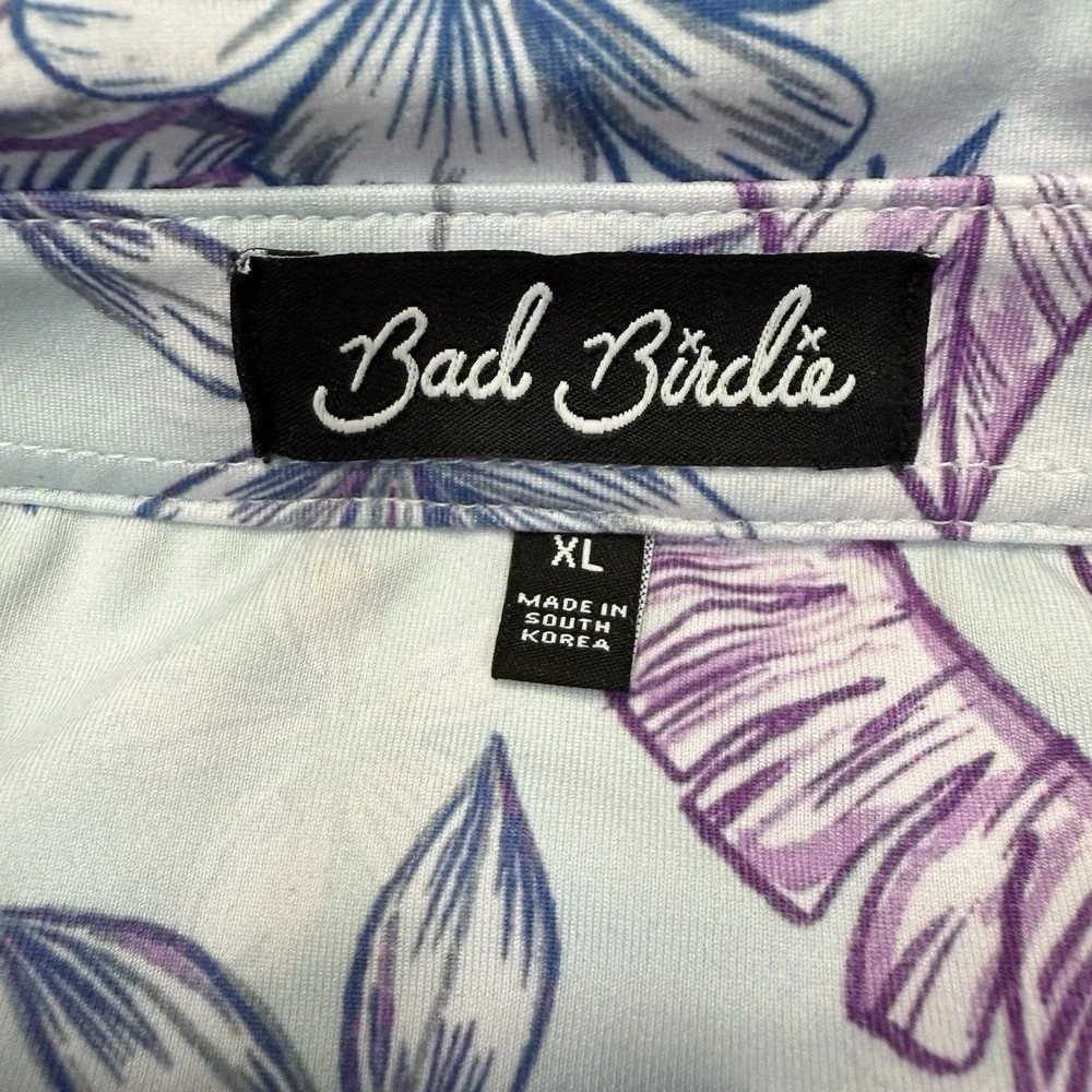 Bad Birdie Golf Polo Shirt Mens XL White Tropical Floral Hawaiian Stretch